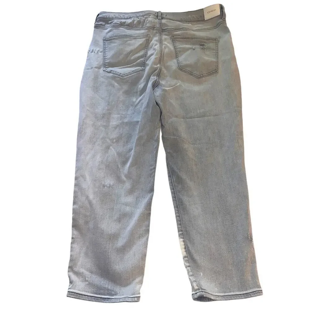 Express Mom Jean Super High Rise Size 16 Light Wash Distressed Straight Leg